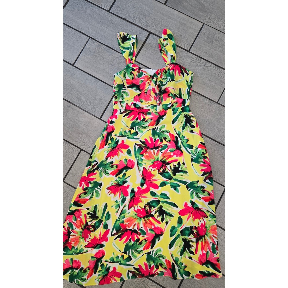 Julia Jordan Yellow Floral Tie Front Midi Dress Size 12 Sweetheart Neckline